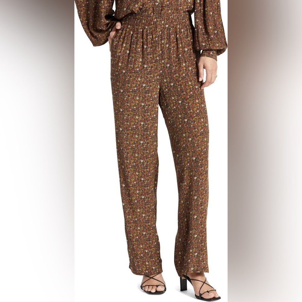 Brixton Brown Floral Straight-Leg Pants